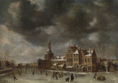 The Blauwpoort in Leiden in Winter by Jan Abrahamsz. Beerstraten